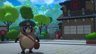 Tanuki postman in Japanese village